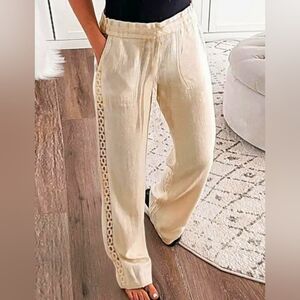 5 For $25✨️Beige Khaki Boho Crochet Cut Out Trousers Pants Womens Extra Large